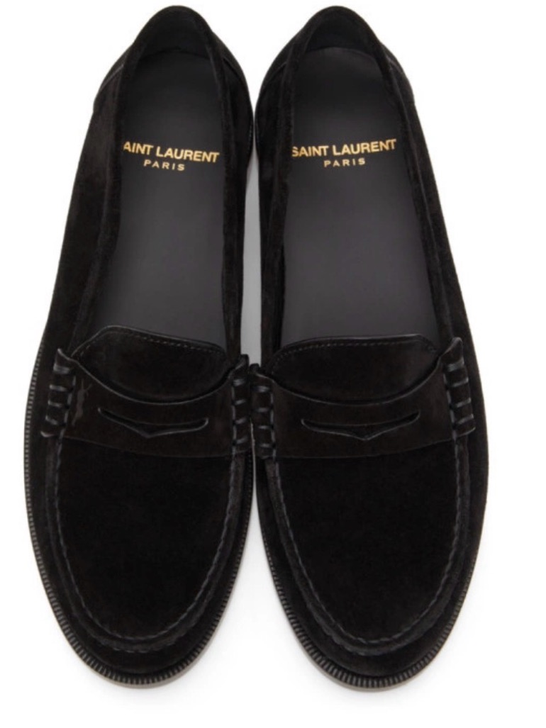 New! Saint Laurent Black Suede Le Loafer Monogram Penny Slippers Us 10